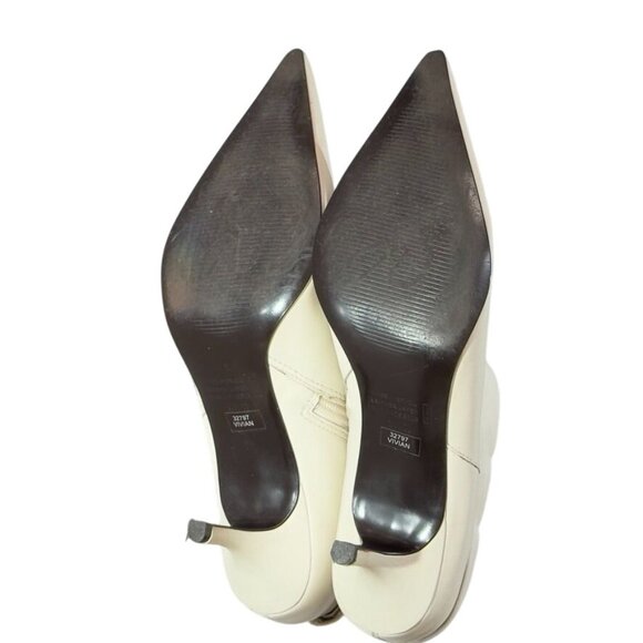 BRONX Vivian Women's Pointed-Toe White Leather Ankle Booties Heels Size 8.5M - Picture 5 of 10